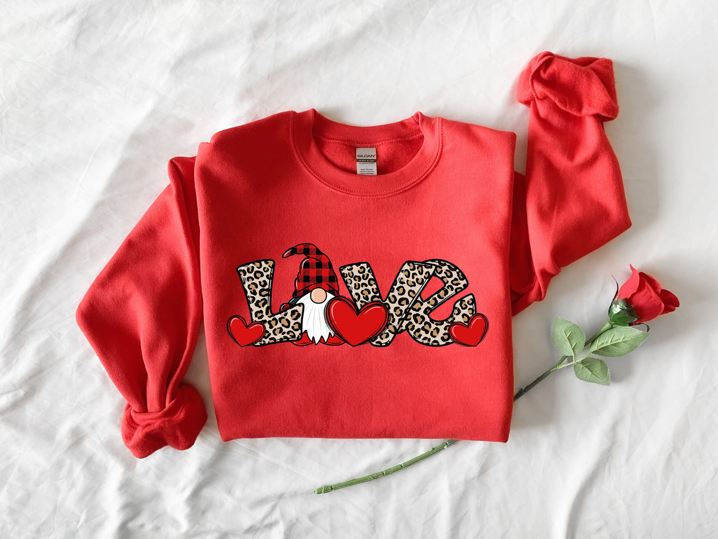 Valentine Gnome sweatshirt,Love Gnome sweatshirt,Valentines Day sweat, Valentine's , Couple Sweat, Gifts for Her, Leopard Love sweat, Gnomie