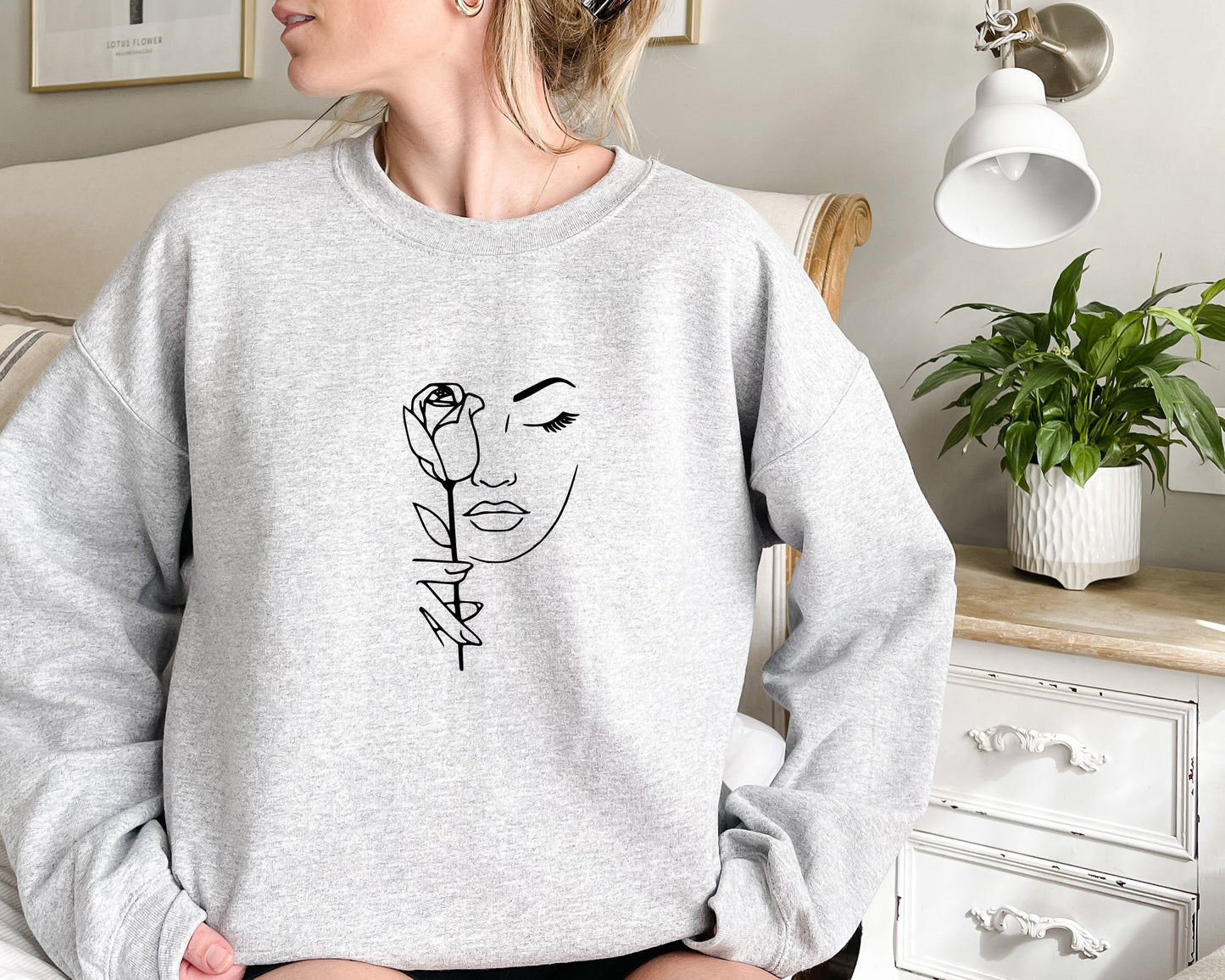 Abstract Rose And Face Design Sweatshirt, Rose and Face sweather, Abstract Design T-shirt, Minimalist Shirt ,Fantastic Design, Art Shirt
