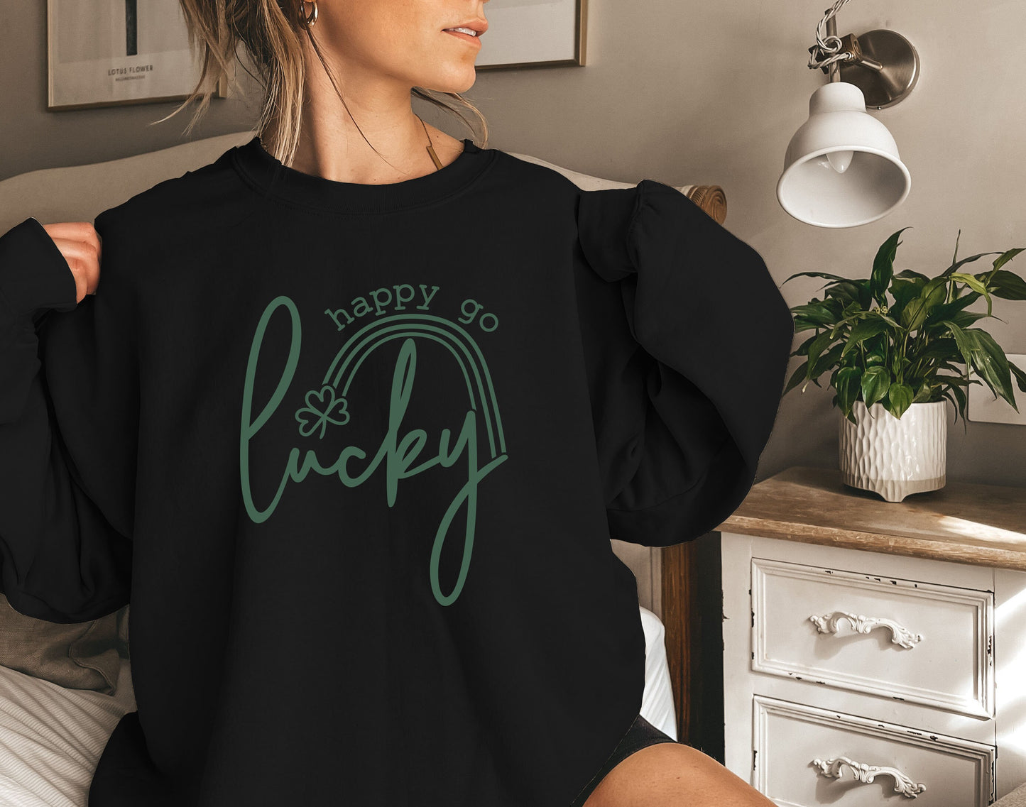 Happy Go Lucky Sweatshirt Cute St. Patricks Day Sweatshirt for Women, St Patricks Sweater for women, Trendy St Patricks Day Crewneck,
