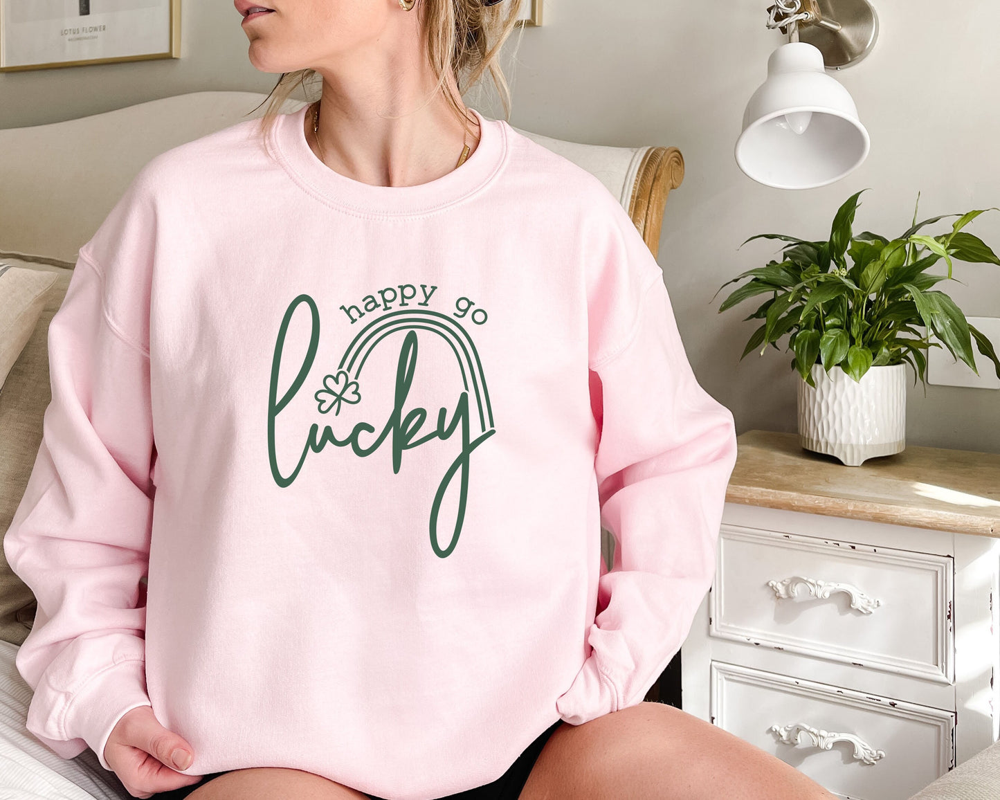 Happy Go Lucky Sweatshirt Cute St. Patricks Day Sweatshirt for Women, St Patricks Sweater for women, Trendy St Patricks Day Crewneck,