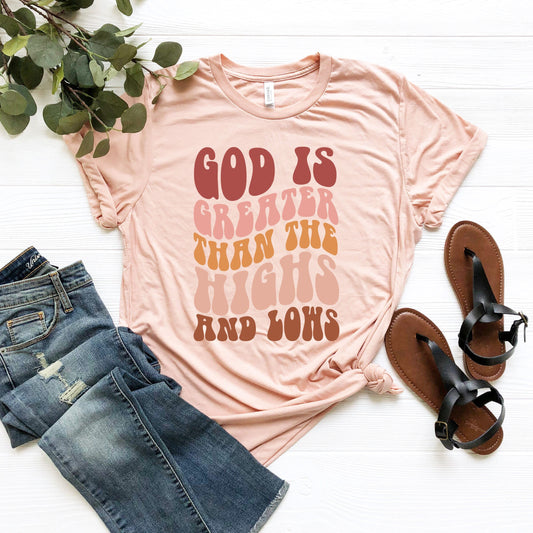 God is Greater Than the Highs and Lows Tshirt,Jesus T-shirt,Christian Shirt, Jesus Shirt,Vertical Cross,Cross,Jesus Cross,Religious Shirt