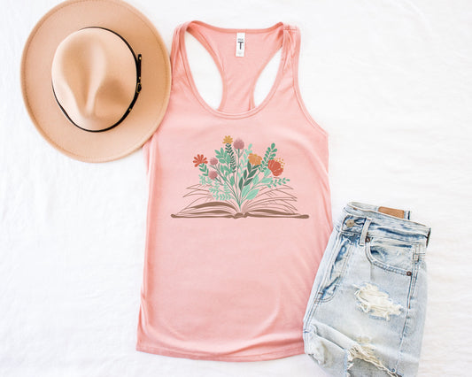 Wild Flowers in Book Tank Top,Flower Books Tank, Gift for Book Lover,Vintage Floral Tank,Reading Tank, Floral Books, Gift for Bookworms