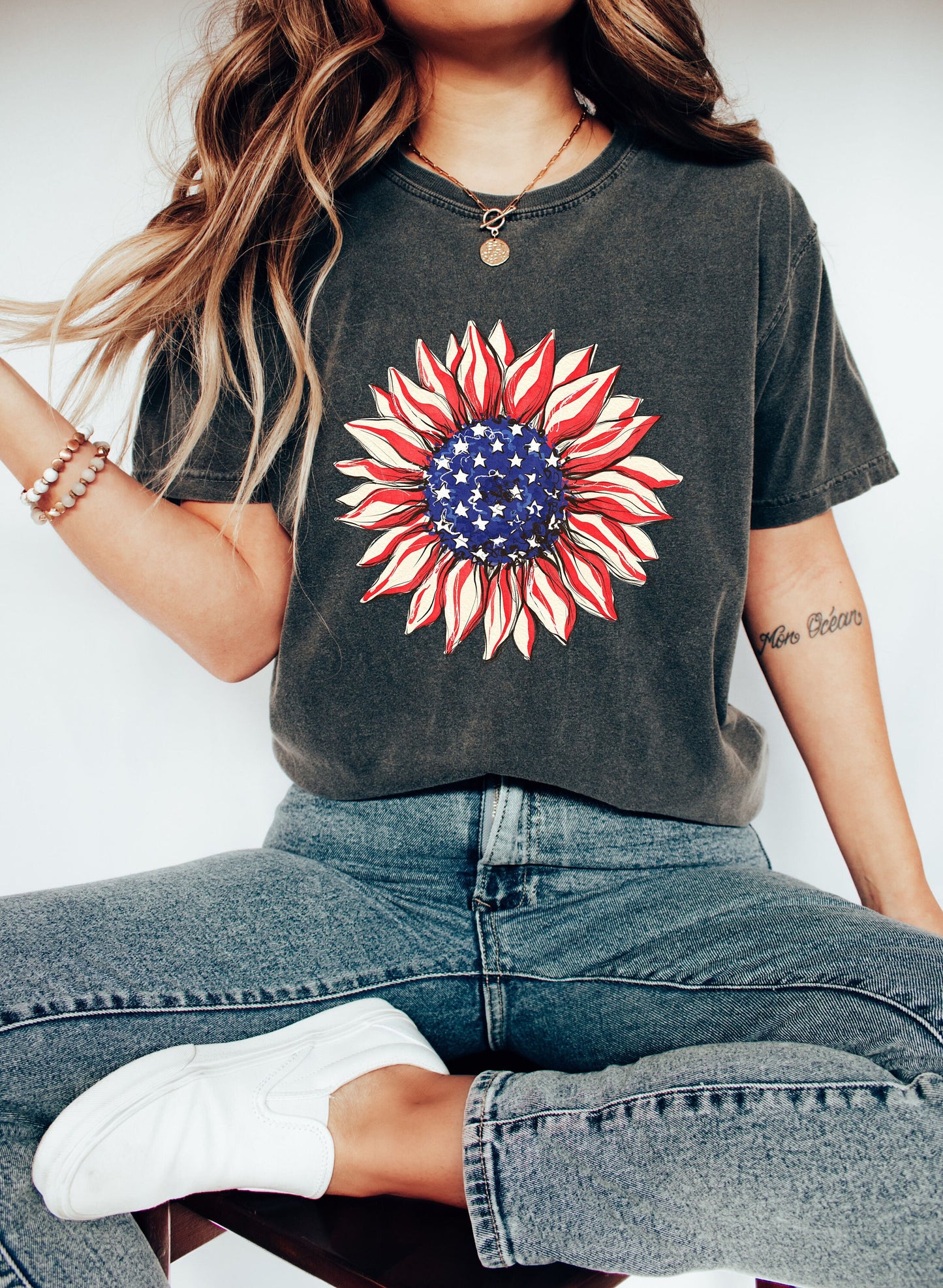 Comfort Colors America Sunflower Shirt,Sunflower T shirt, USA Sunflower, Sunflower shirts,4th Of July Flag Graphic T-Shirt,