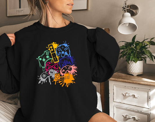Video Game Controller Color Sweatshirt,Gamer Sweatshirt Game Day tshirt,Game Lover Gift,Funny Gaming Tee, Cute Gamer Shirt