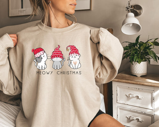 Meowy Christmas Sweatshirt,Happy Cat Year Shirt,Cat Christmas Sweatshirt,Cats Sweatshirt,Cat Lover Christmas Shirt,Funny Christmas Cat Shirt
