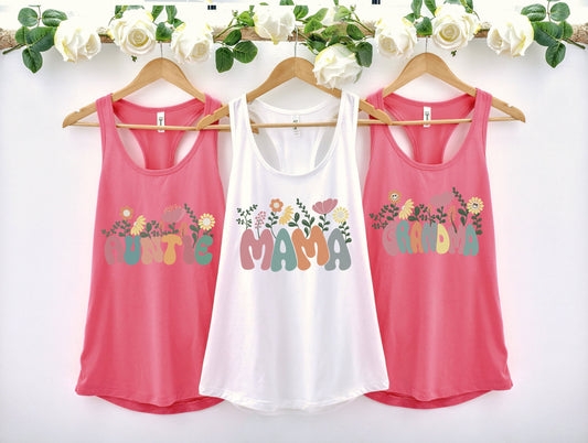 Mama Auntie Grandma Tank Top,Mimi Shirt, Baby Announcement Gift, Family Shirt, Gift for Auntie, Nana Gift, Gift For Mama, Mothers Day Gift