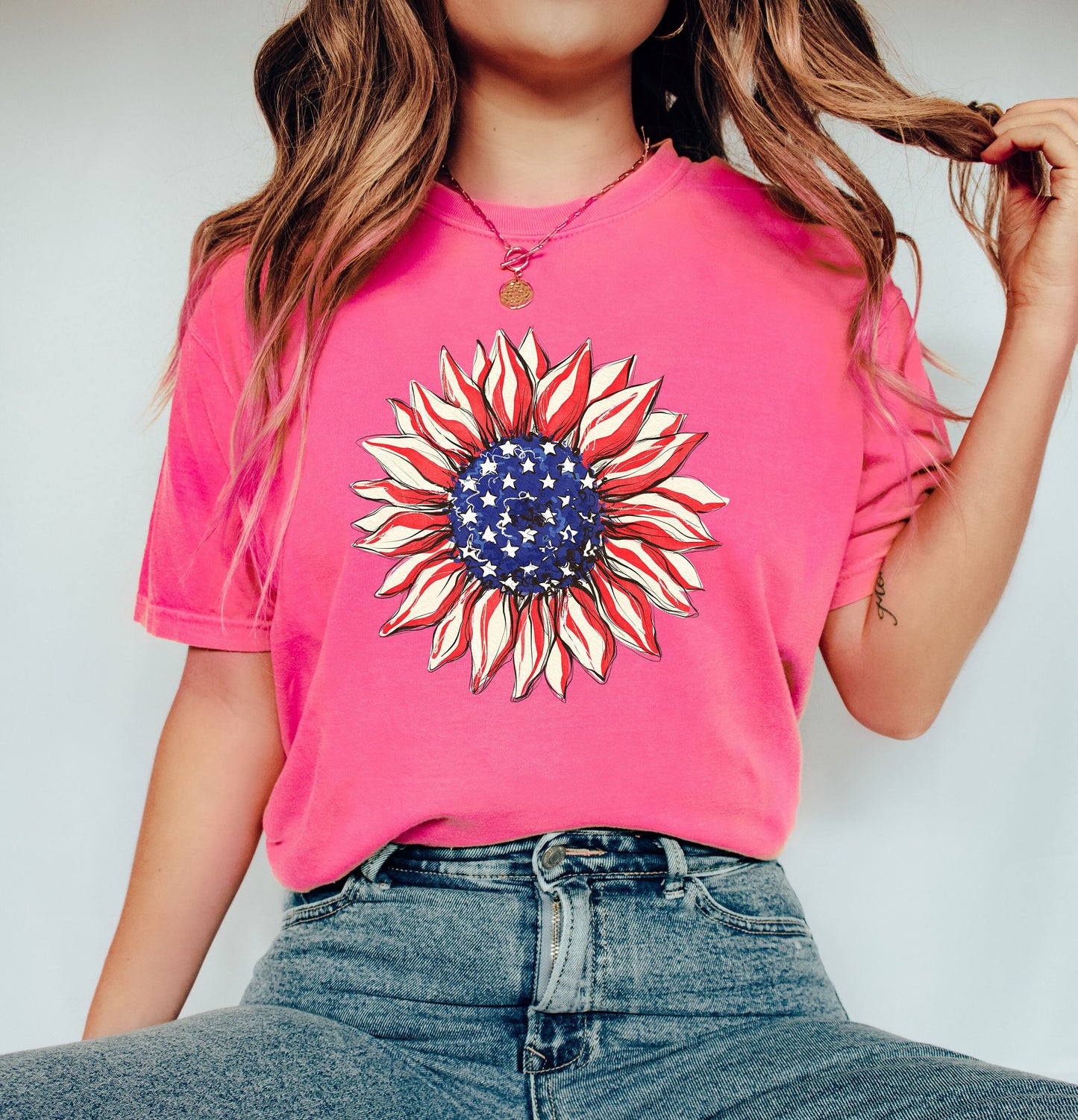 Comfort Colors America Sunflower Shirt,Sunflower T shirt, USA Sunflower, Sunflower shirts,4th Of July Flag Graphic T-Shirt,