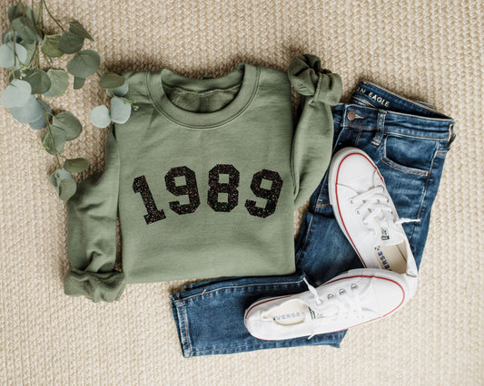 CUSTOM YEAR Glitter Design Sweatshirt, Glitter Birthday Sweatshirt, 1973 Sweatshirt, 1978 Birth Year Gift, 1999 Birth Year Gift, Glitter