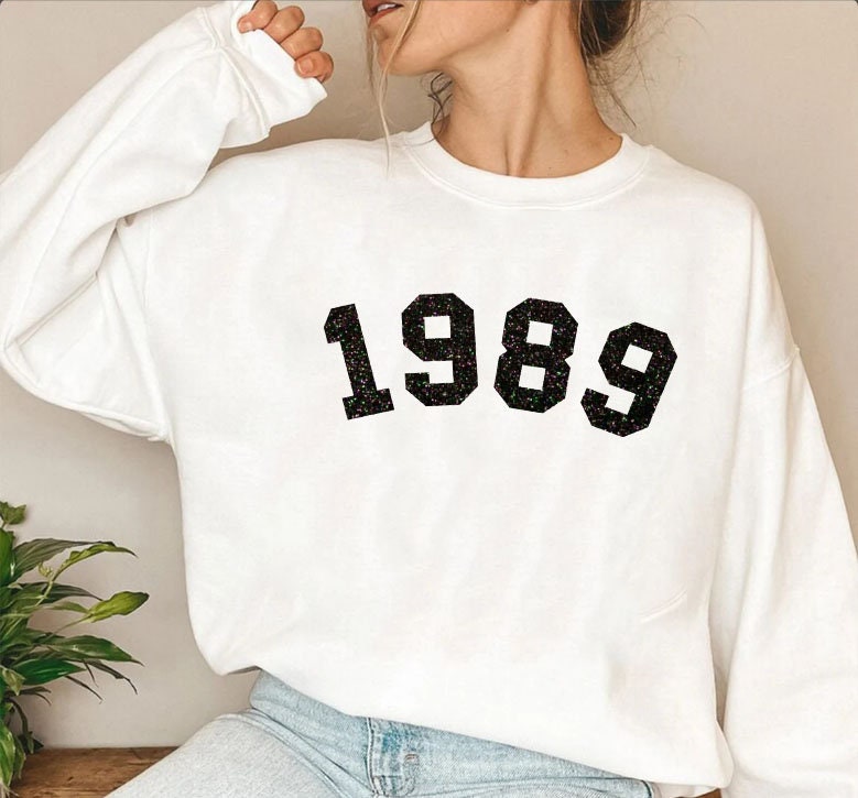 CUSTOM YEAR Glitter Design Sweatshirt, Glitter Birthday Sweatshirt, 1983 Sweatshirt, 1986 Birth Year Gift, 1987 Birth Year Gift, Glitter