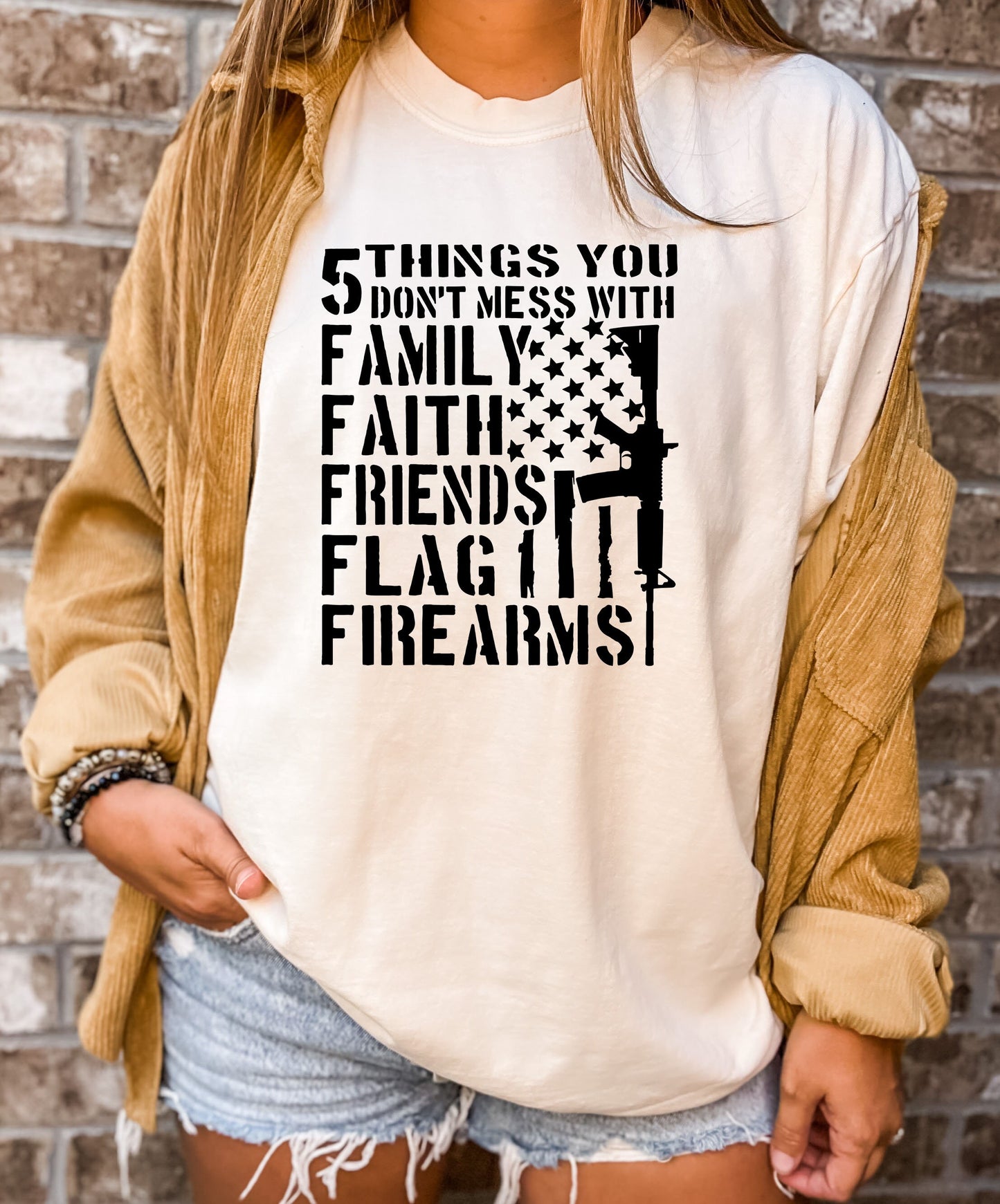 Comfort Colors Five things you dont mess with faith family friends flag firearms Shirt, fourth of july Shirt, Soldier Family Shirts