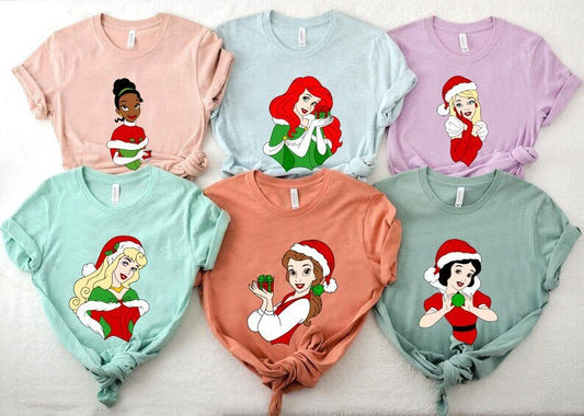 Disney Princess Christmas Shirt,princess shirt,kids princess shirt,Ariel shirt,Belle,Snow white,Rapunzel,Cinderella,custom Christmas Shirt
