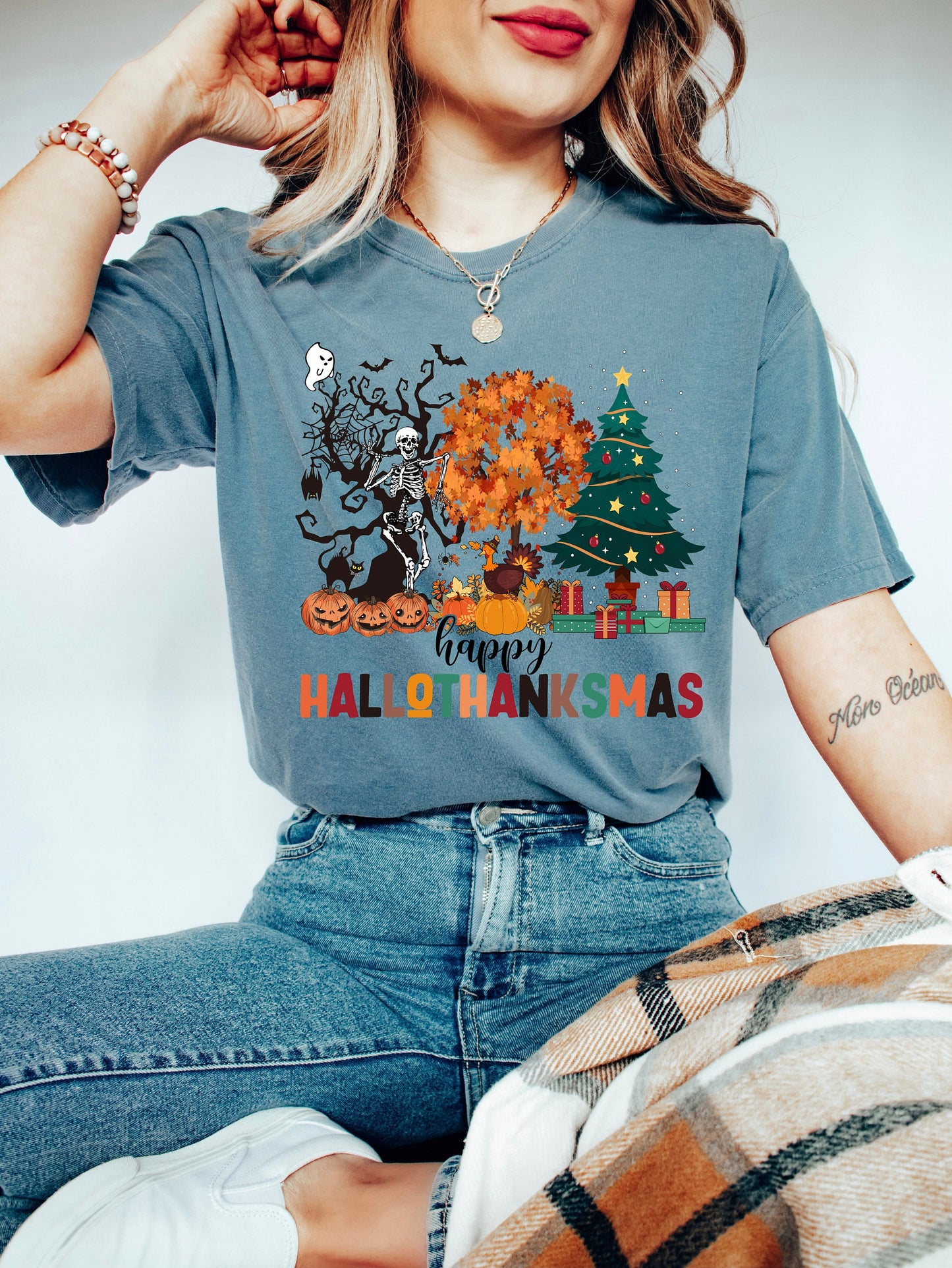 Comfort Colors Happy Hallothanksmas Shirt,Halloween Shirt,Thanksgiving Shirt,Christmas Shirt,Winter Clothing,Cute Halloween ,Hallothanksmas