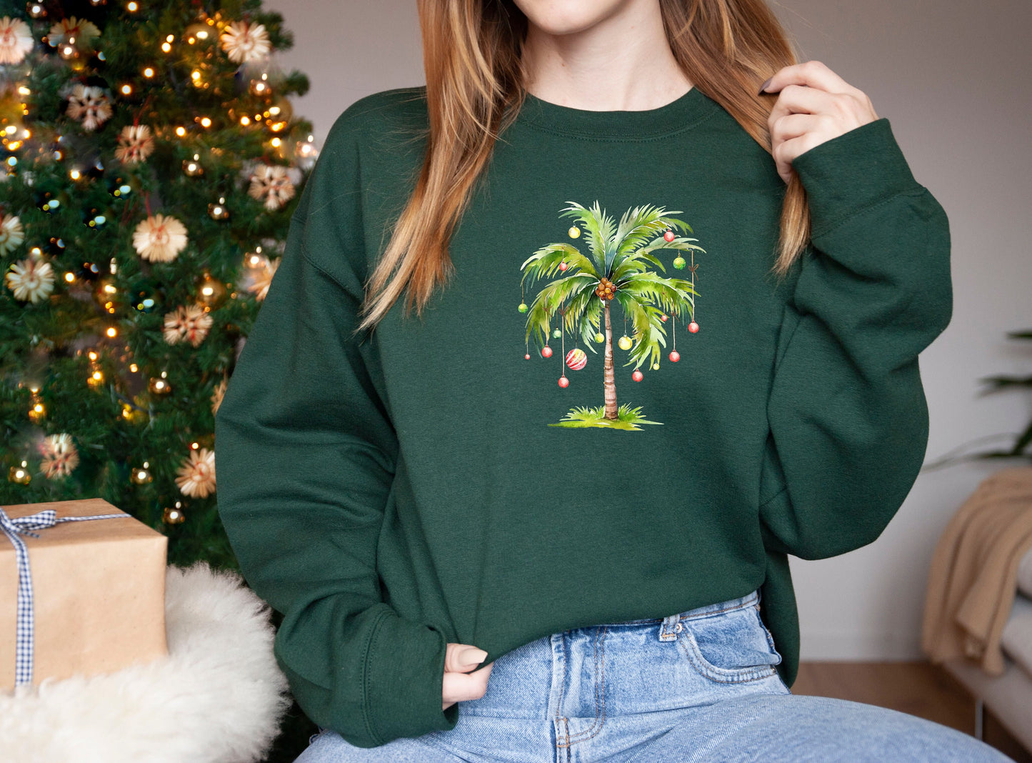 Christmas Palm Tree Sweatshırt,Tropical Xmas Gift,Christmas On The Beach Shirt,Family Christmas Shirts,Christmas Gift Shirt,Santa July