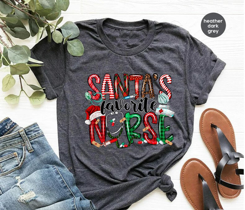 Santa's Favorite Nurse Shirt,Nurse Shirt,Nurse Life Shirt, Cute Santa Tee,Christmas Shirt, Merry Christmas Shirt,Holıday Shırt,Xmas Tee