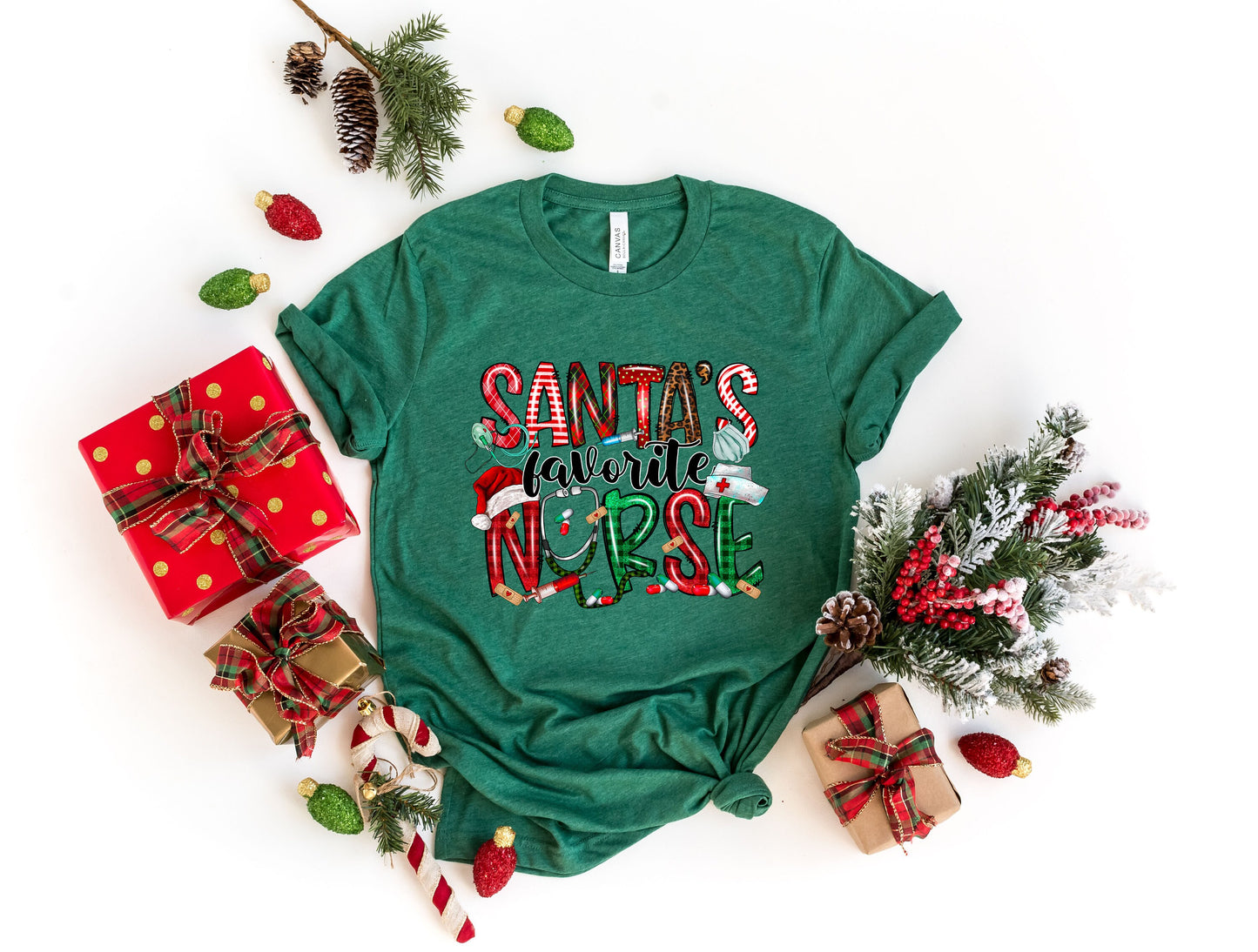 Santa's Favorite Nurse Shirt,Nurse Shirt,Nurse Life Shirt, Cute Santa Tee,Christmas Shirt, Merry Christmas Shirt,Holıday Shırt,Xmas Tee