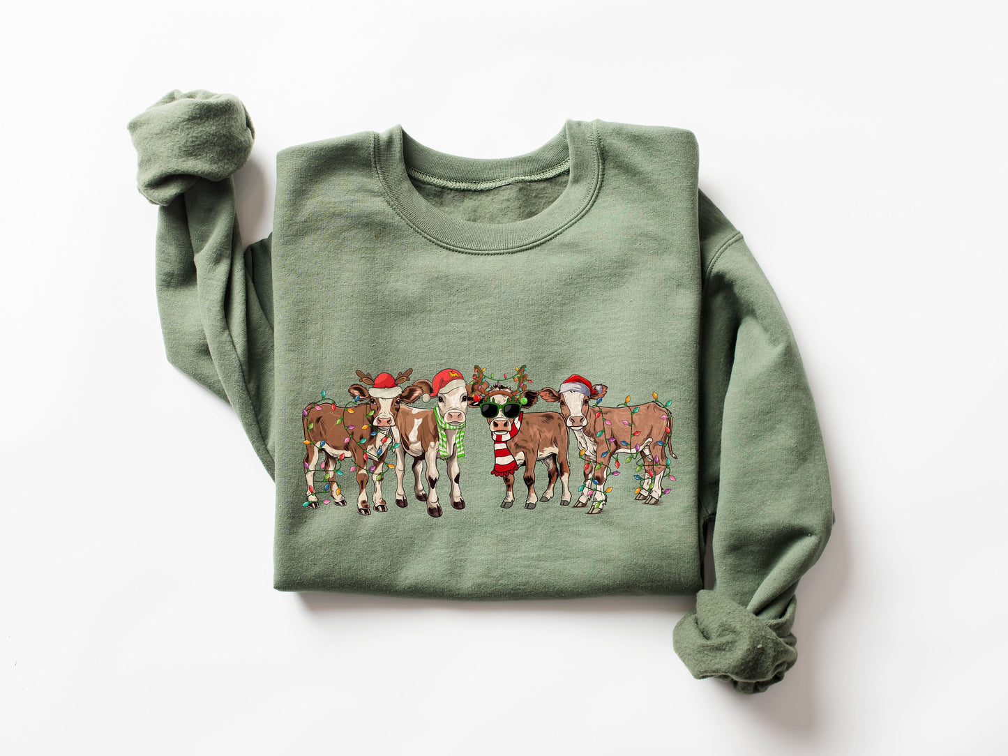 Christmas Cow Sweatshirt,Christmas Sweatshirt,Farm Christmas Shirt,Cow Santa Sweatshirt,Christmas Santa Claus Shirt, Christmas Family,XMAS