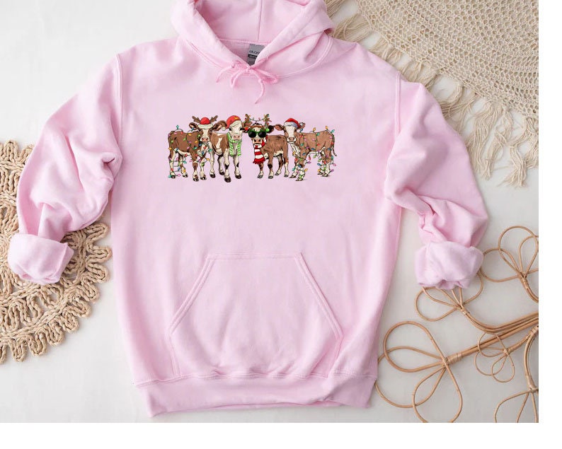 Christmas Cow Hoodıe,Christmas Sweatshirt,Farm Christmas Shirt,Cow Santa Sweatshirt,Christmas Santa Claus Shirt,Christmas Family Shirt,XMAS
