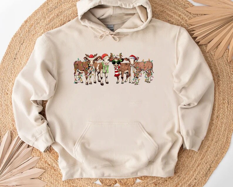 Christmas Cow Hoodıe,Christmas Sweatshirt,Farm Christmas Shirt,Cow Santa Sweatshirt,Christmas Santa Claus Shirt,Christmas Family Shirt,XMAS