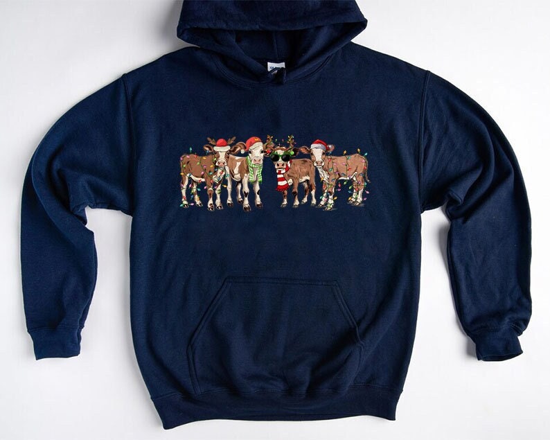 Christmas Cow Hoodıe,Christmas Sweatshirt,Farm Christmas Shirt,Cow Santa Sweatshirt,Christmas Santa Claus Shirt,Christmas Family Shirt,XMAS