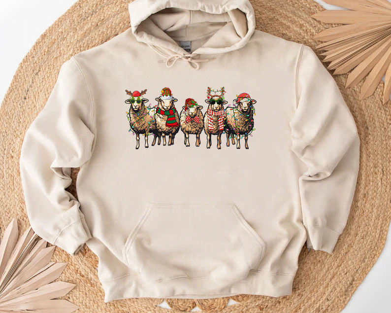 Sheep Christmas Light Hoodıe,Christmas Sheeps Sweater,Funny Farm Animal Xmas Shirt,Funny Sheep Sweater,Cute Farmer Shirt,Chrıstmas Hoodıe