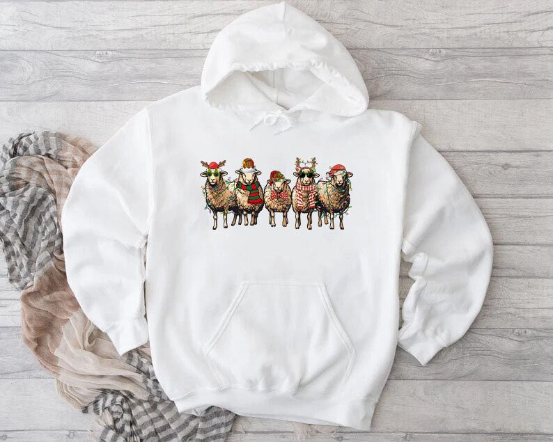 Sheep Christmas Light Hoodıe,Christmas Sheeps Sweater,Funny Farm Animal Xmas Shirt,Funny Sheep Sweater,Cute Farmer Shirt,Chrıstmas Hoodıe