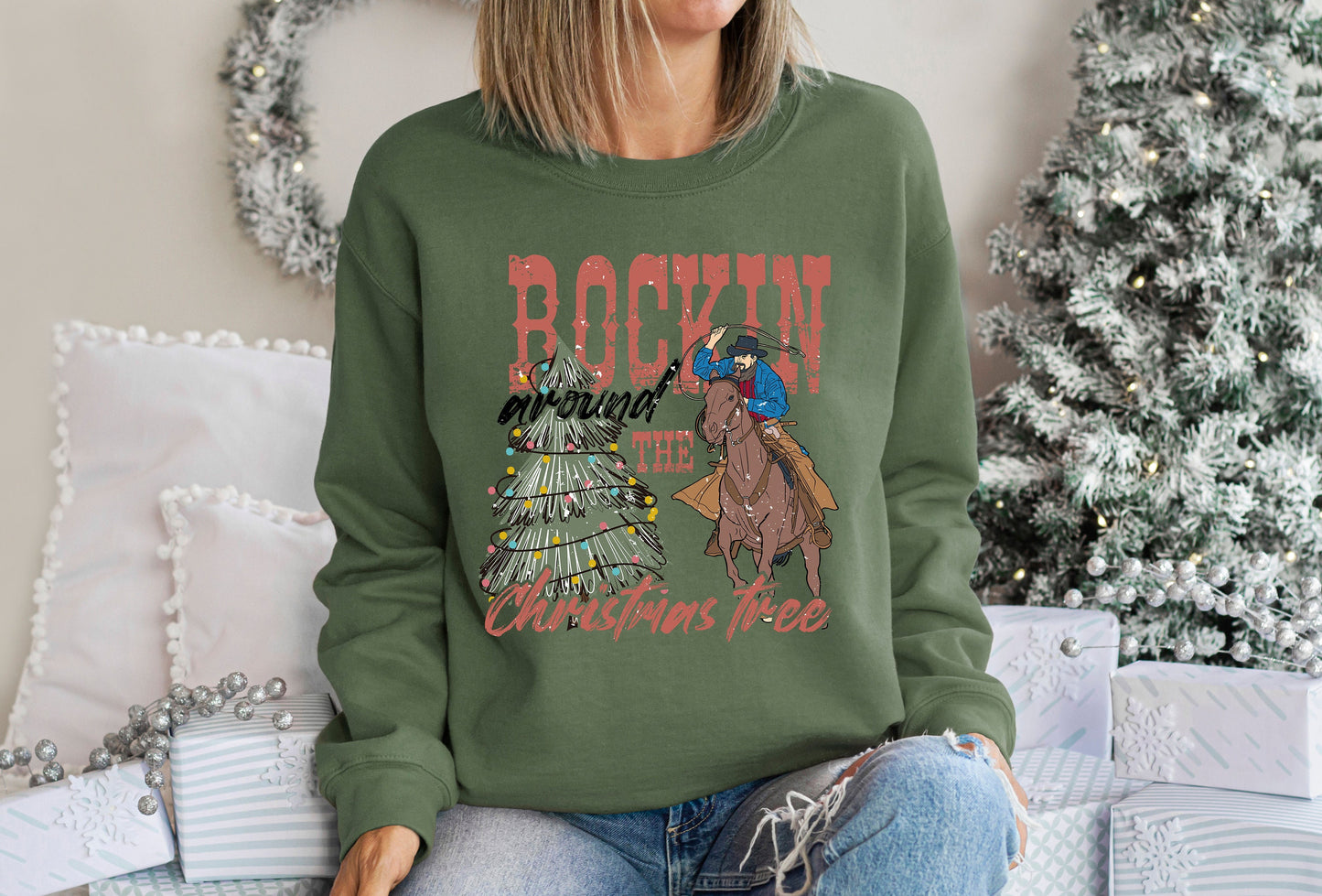 Rockin Around The Christmas Tree Sweatshirt,Christmas Song Tee,Santa Shirt,Xmas Sweatshirt,Cozy Sweatshirt,Country Chrıstmas Sweatshırt,XMAS