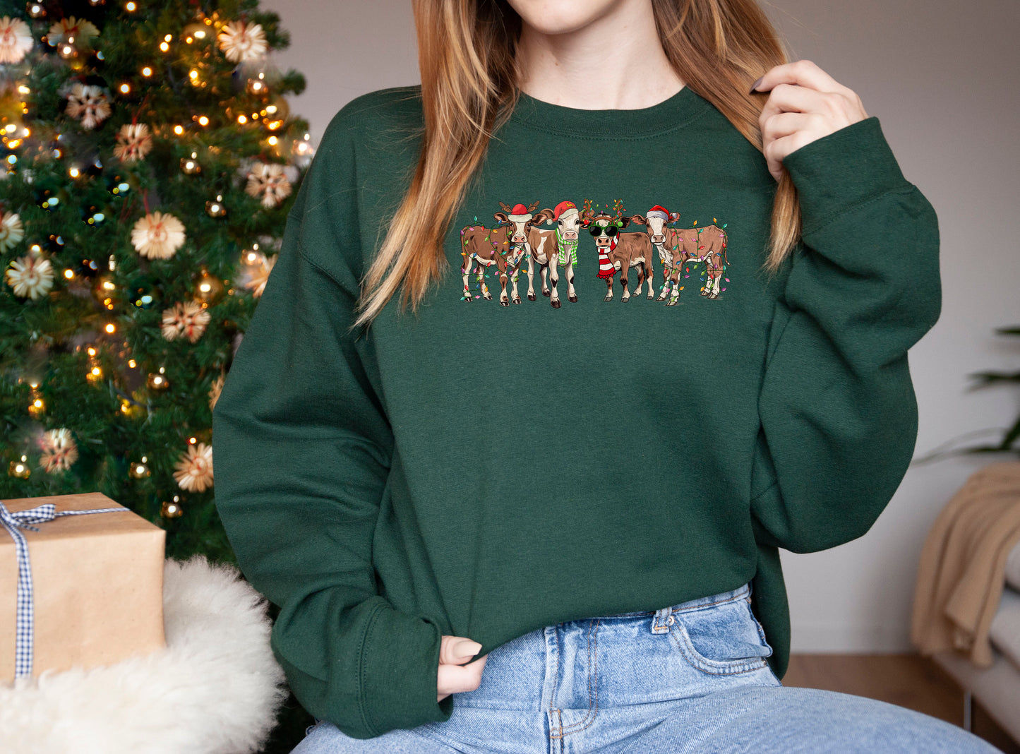 Christmas Cow Sweatshirt,Christmas Sweatshirt,Farm Christmas Shirt,Cow Santa Sweatshirt,Christmas Santa Claus Shirt, Christmas Family,XMAS
