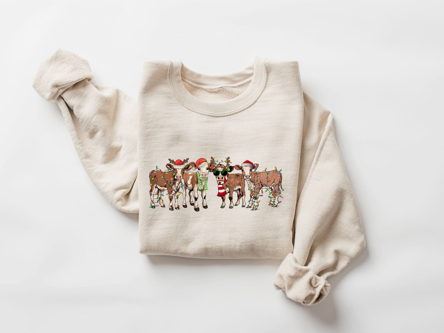 Christmas Cow Sweatshirt,Christmas Sweatshirt,Farm Christmas Shirt,Cow Santa Sweatshirt,Christmas Santa Claus Shirt, Christmas Family,XMAS